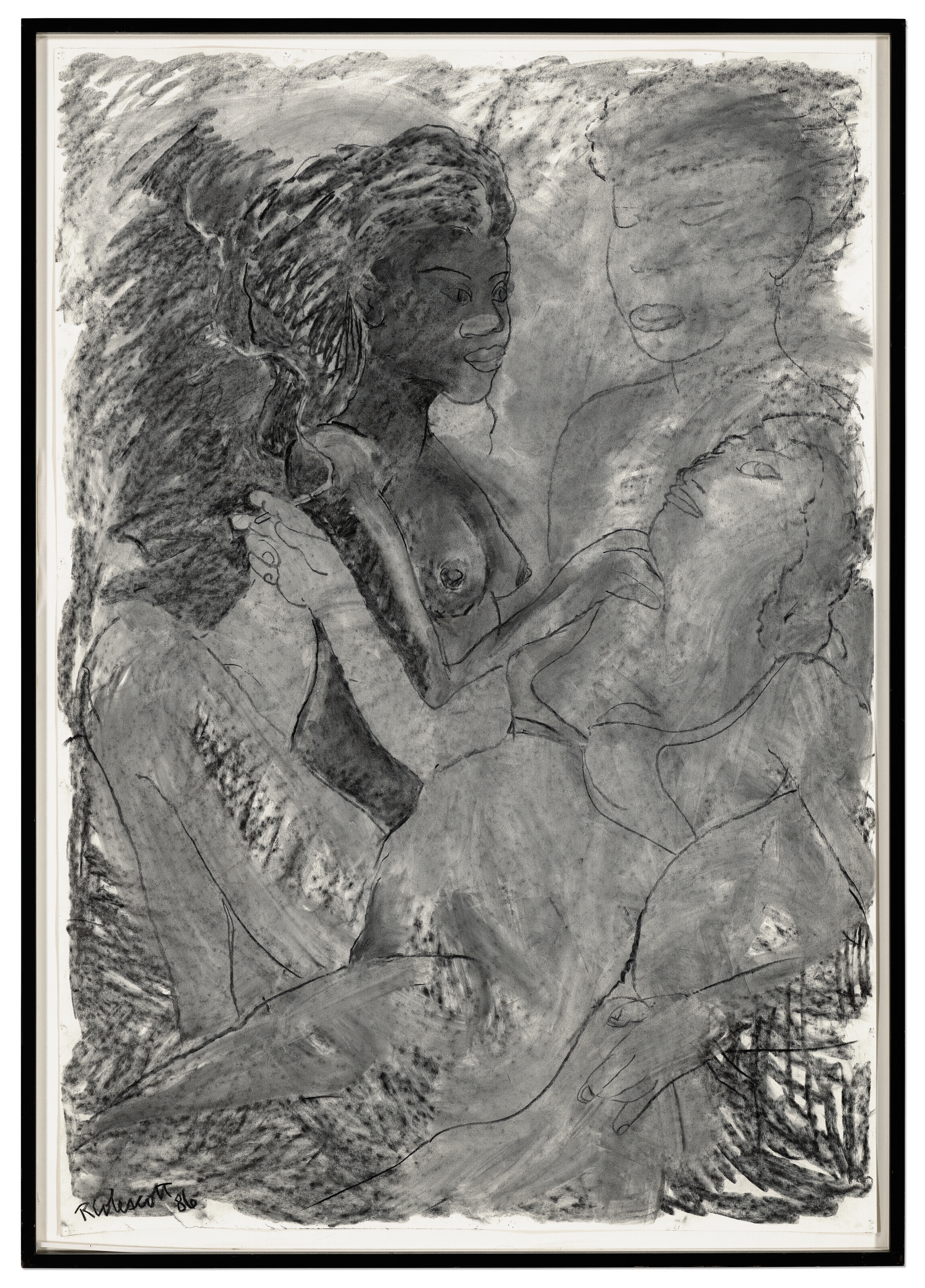 Artwork by Robert Colescott, Ladies in Waiting, Made of charcoal on paper
