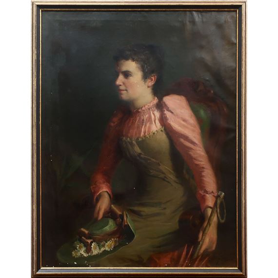 PORTRAIT OF A YOUNG WOMAN WITH HAT AND UMBRELLA by John Wycliffe Lowes Forster