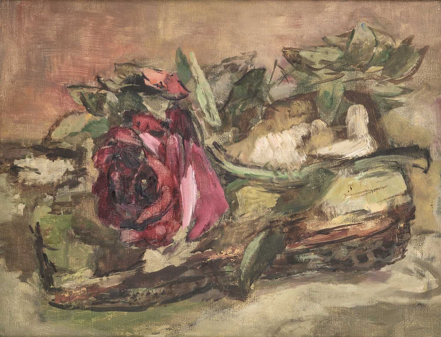 Artwork by Marie-Louise von Motesiczky, STILL-LIFE, RED ROSE, Made of oil on canvas, Paint