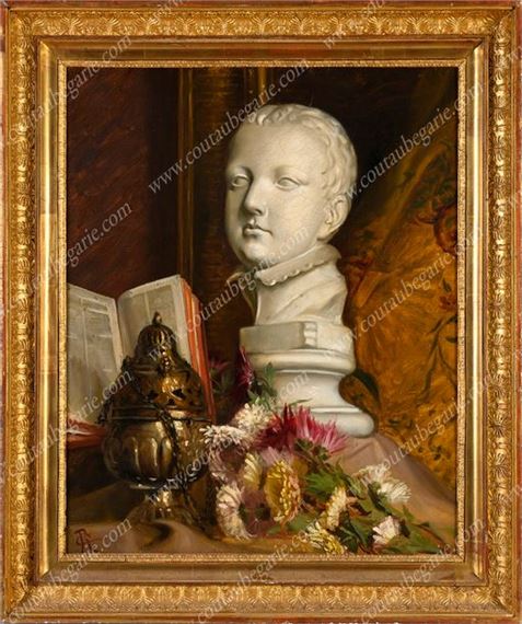 Still life with the bust of the Duc de Bordeaux by Gustave Ricard, 1858