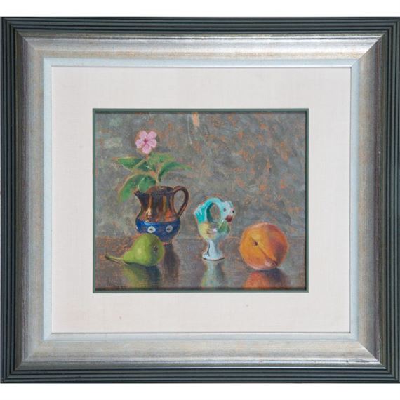 JOSÉ PÉREZ GIL (Caudete, Albacete 1918-Alicante 2008) Bodegón con jarrón, flor y frutas" by José Pérez Gil, 1918