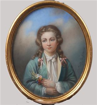 Mathilde DESFONTAINE. "Portrait de Jeune fille Pastel signed lower right and dated 1858. Oval view. H 46 x W 37.5 cm. - Mathilde Desfontaine