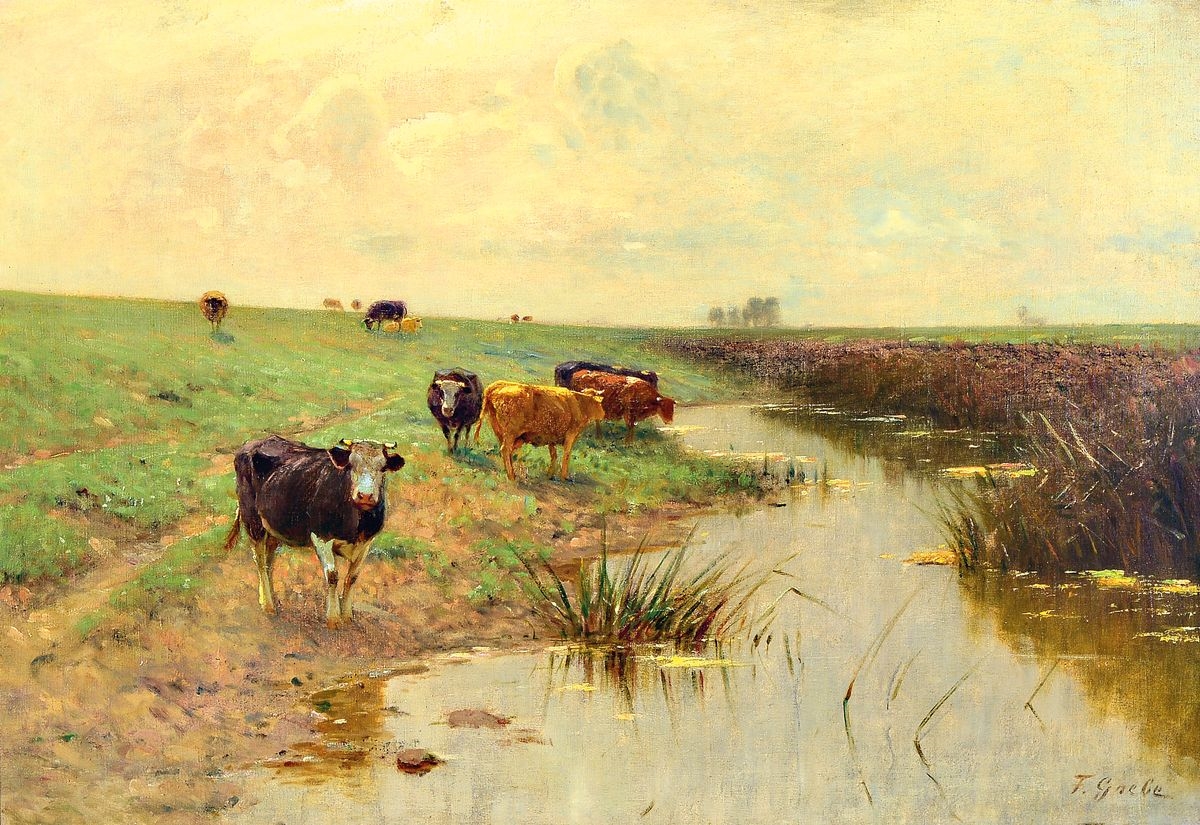 floor landscape with cows - Fritz Grebe