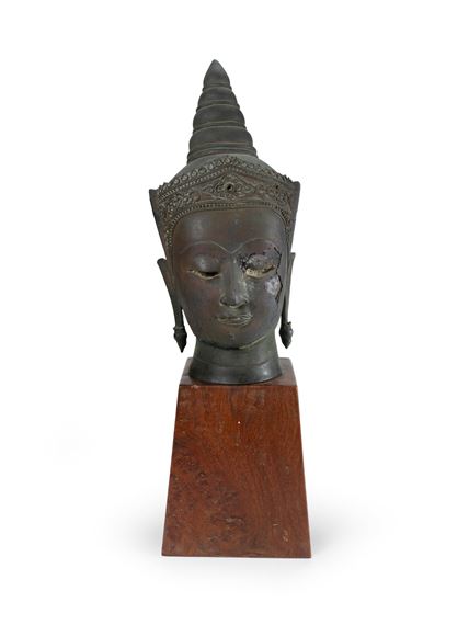 19th C Rattanakosin Thai Bronze Buddha Head. by Thai School, 19th Century, 19th Century