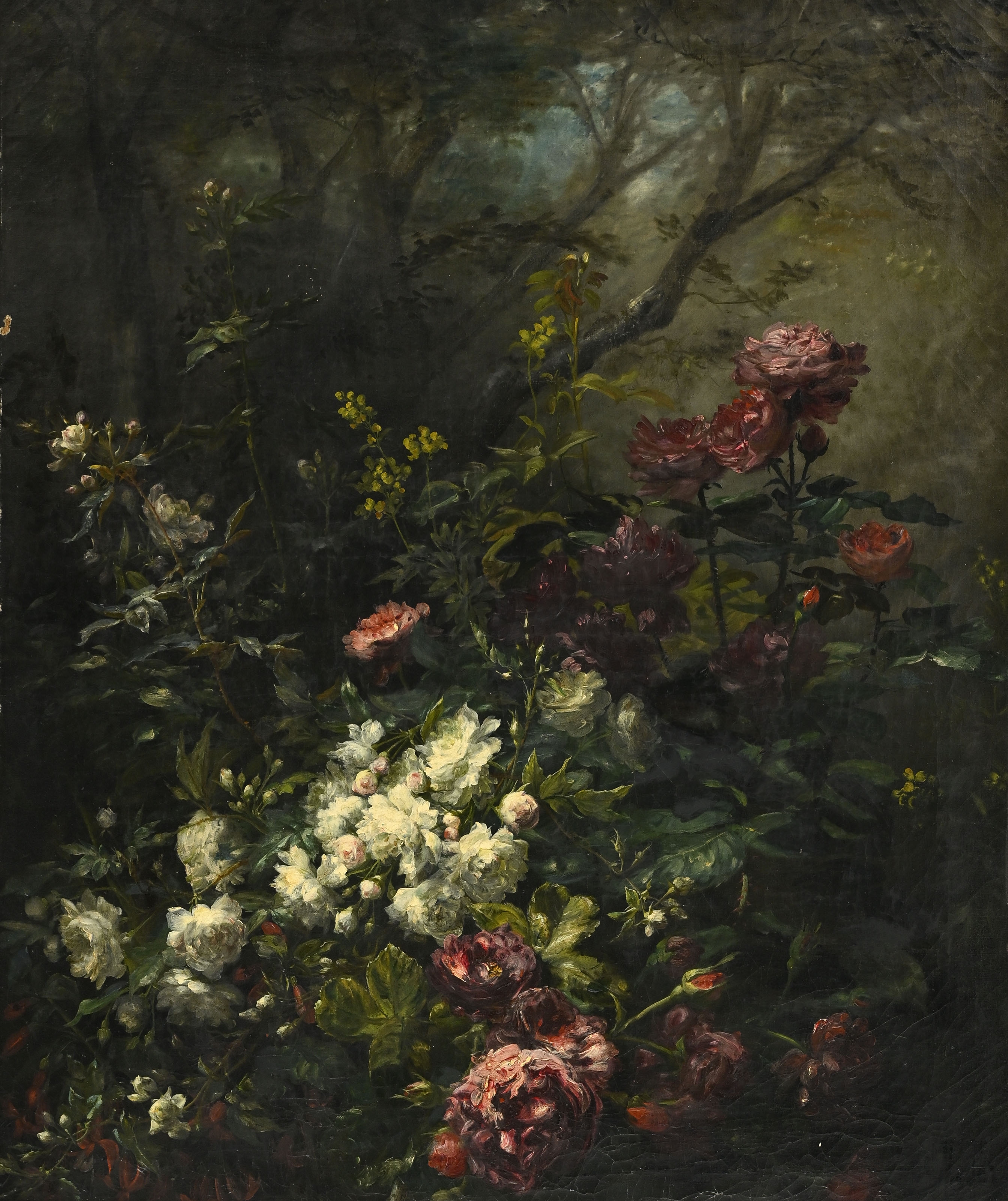 Artwork by E. Meyer, Fleurs dans un sous bois, Made of oil on canvas