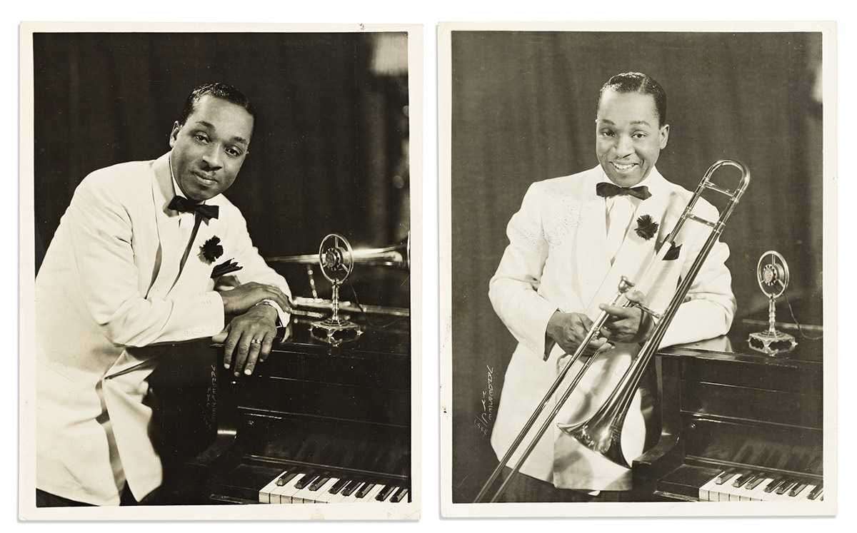 Pair of signed portraits of jazz trombonist Clyde Barnhart - James van der Zee