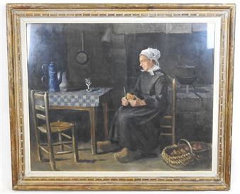 Vieille femme épluchant les pommes de terre - L. Prieur