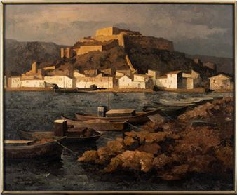 Paisagem com castelo e barcos - Angel Estrada