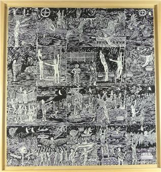 Large scale India ink drawing on paper with dividual sections - Kim Moodie