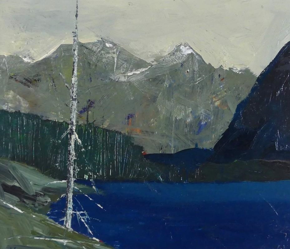 Artwork by John H. Kinnear, From the Athawaska river, B.C, Made of oil on Masonite