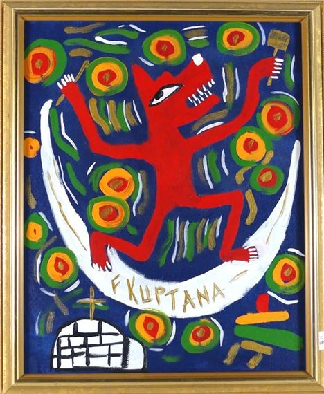 Untitled: Dancing Red Wolf by Floyd Kuptana