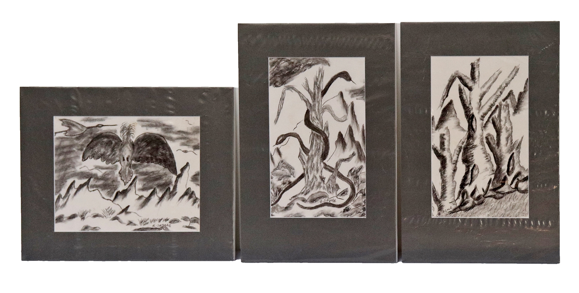 Artwork by E. Segole, MYTHICAL SCENES, Made of charcoal on paper