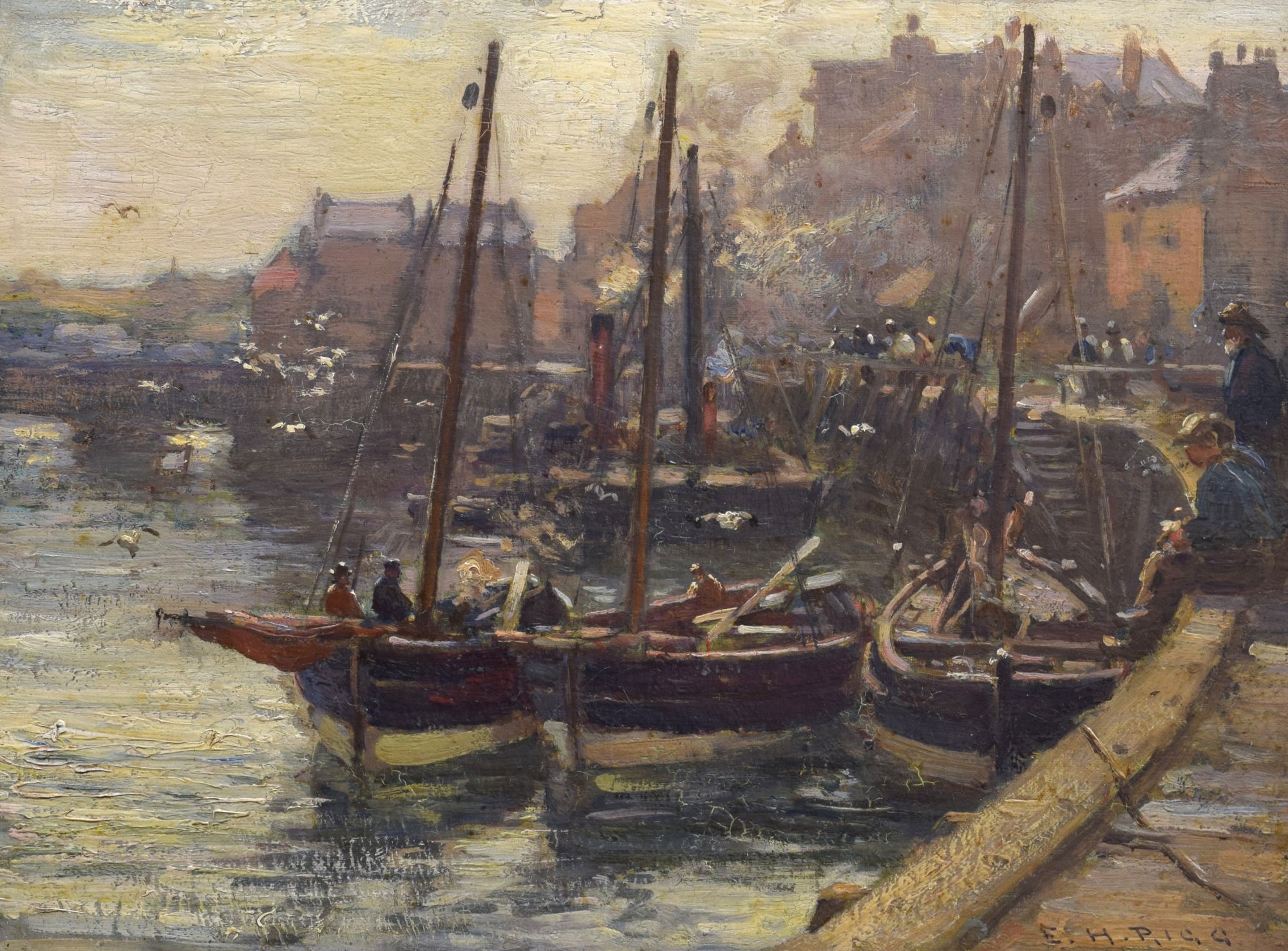 Ernest Higgens Rigg | Oil on board - Harbour scene | MutualArt