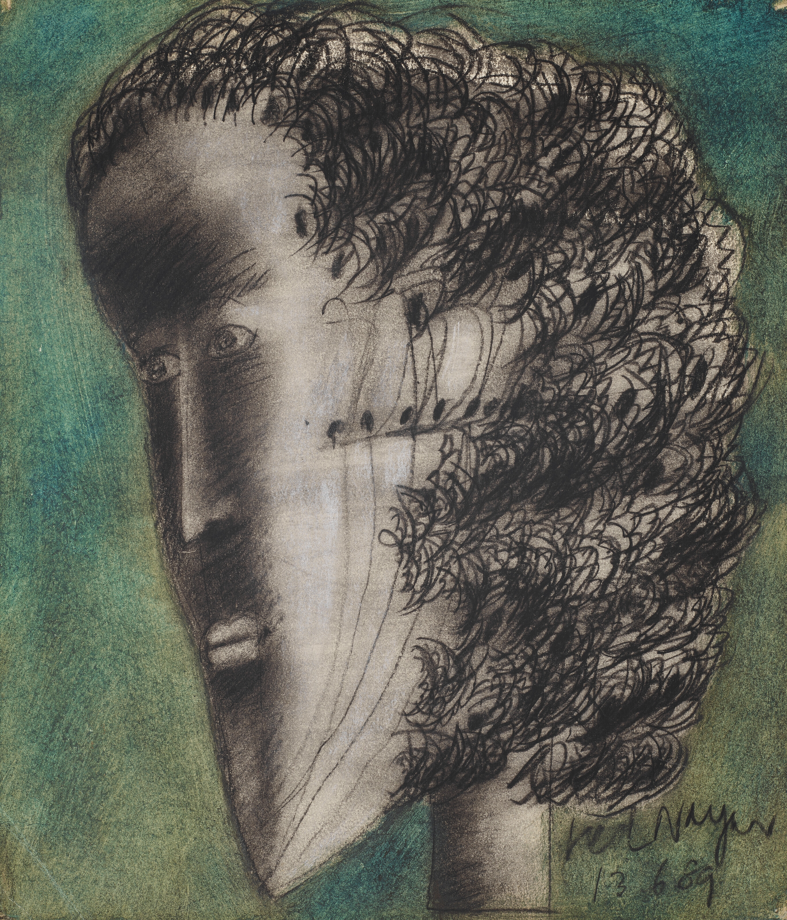 Artwork by Ved Nayar, Untitled (Woman); Untitled (Man), Made of mixed media on paper