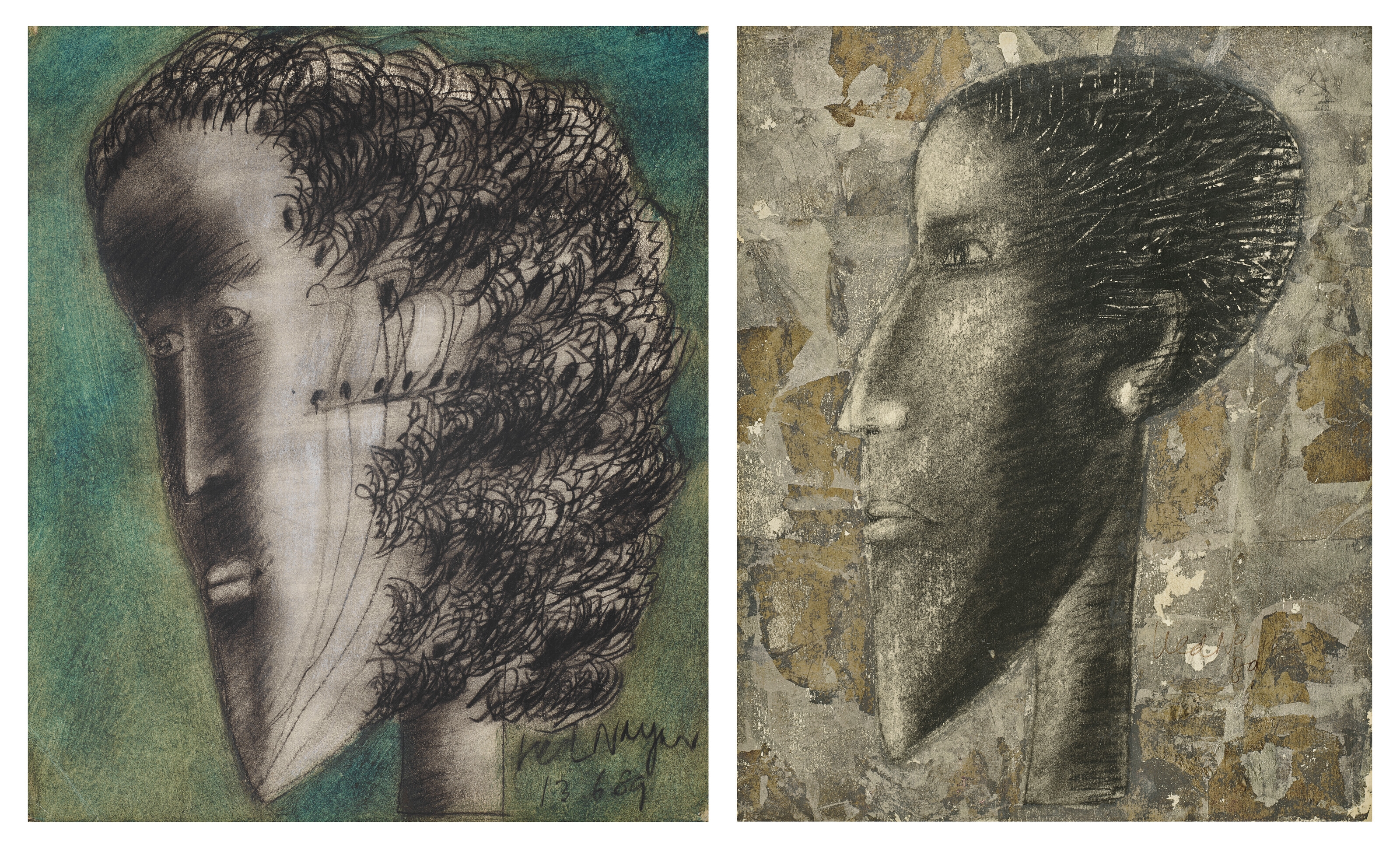 Artwork by Ved Nayar, Untitled (Woman); Untitled (Man), Made of mixed media on paper