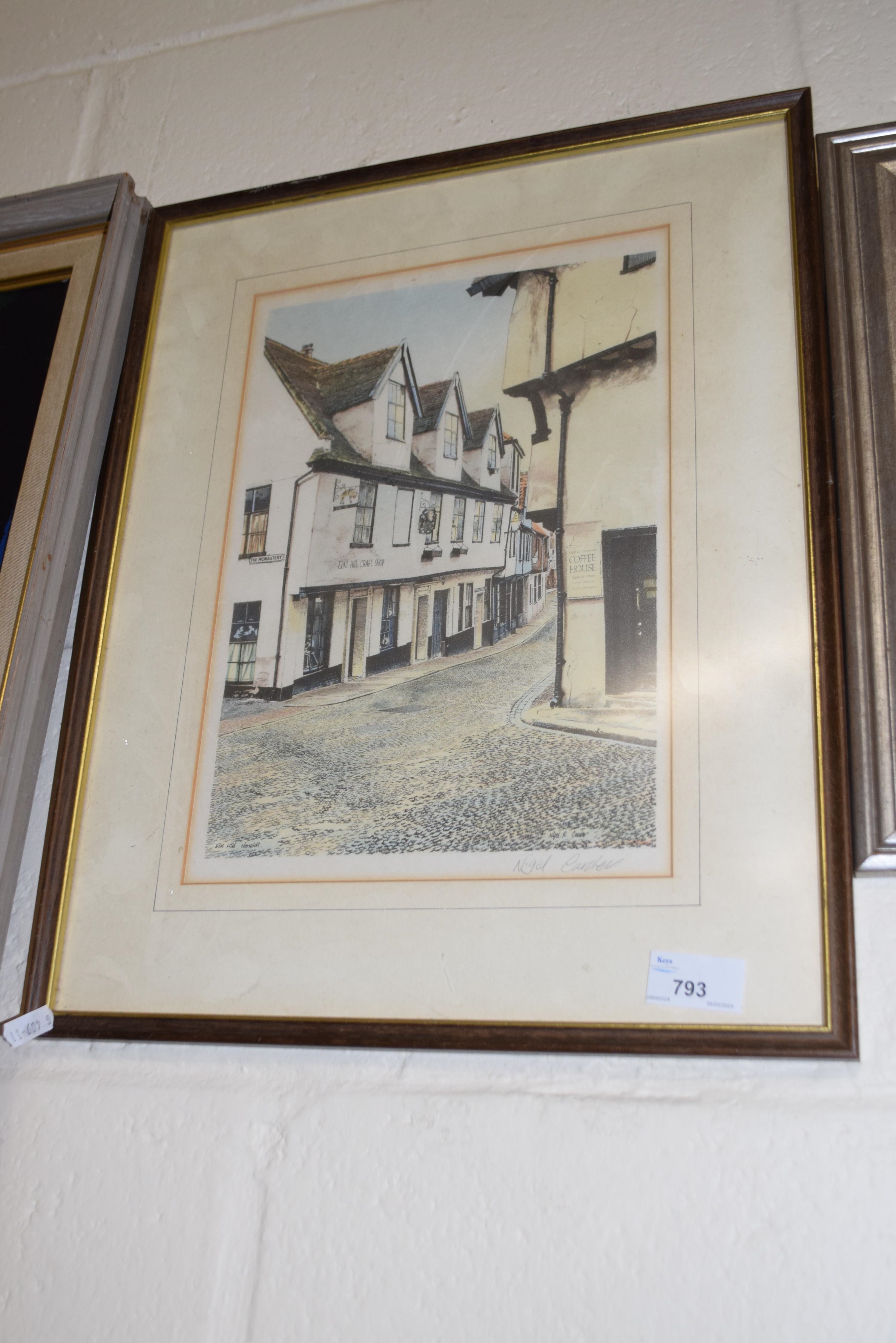 Artwork by Nigel Cardew, Elm Hill, Made of reproduction print