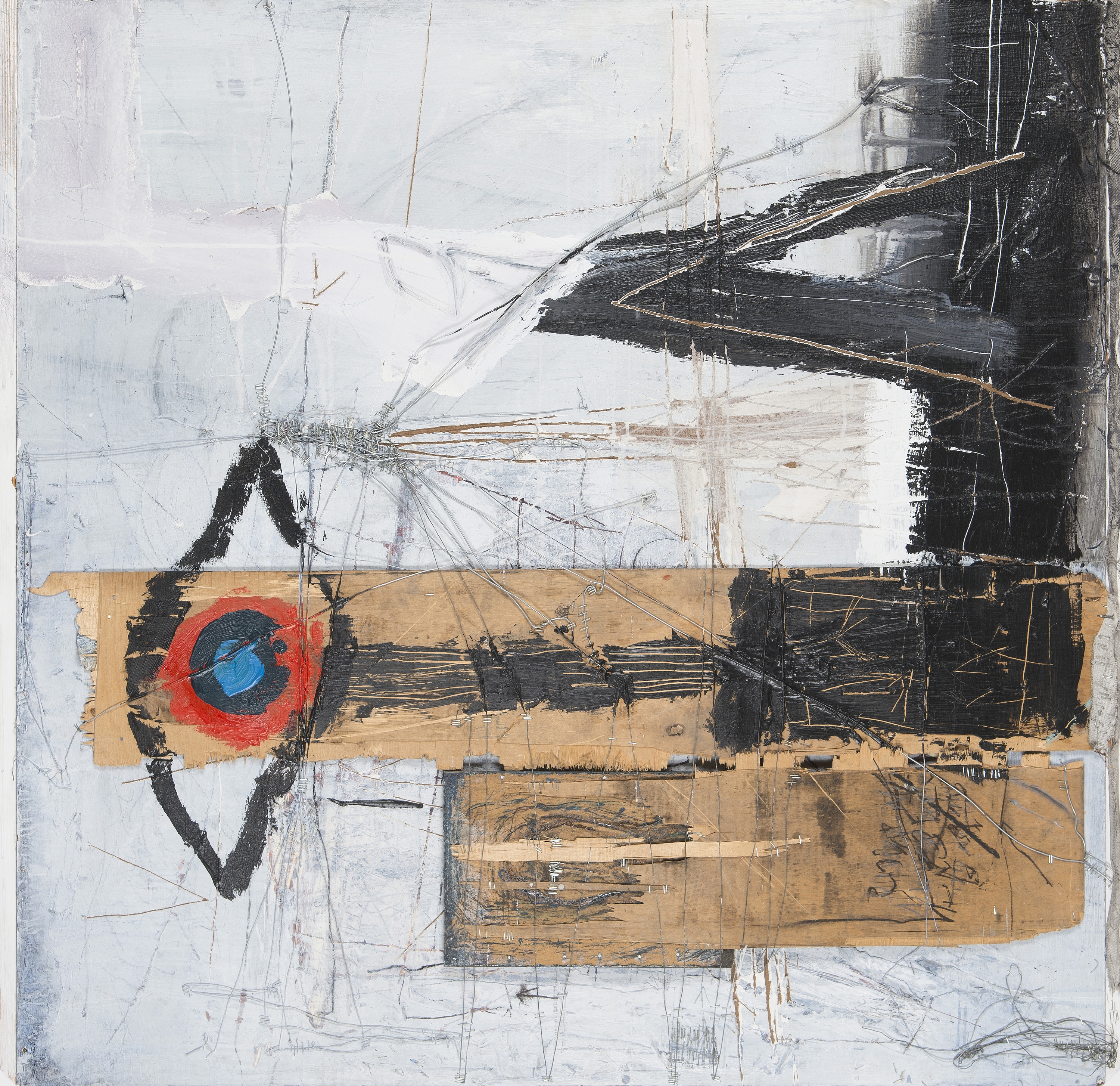 Artwork by Antti Ruuhela, "MMVI", Made of Oil and metal wire on panel/wood board