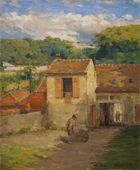 Cour de ferme animée by Alphonse Roubichon