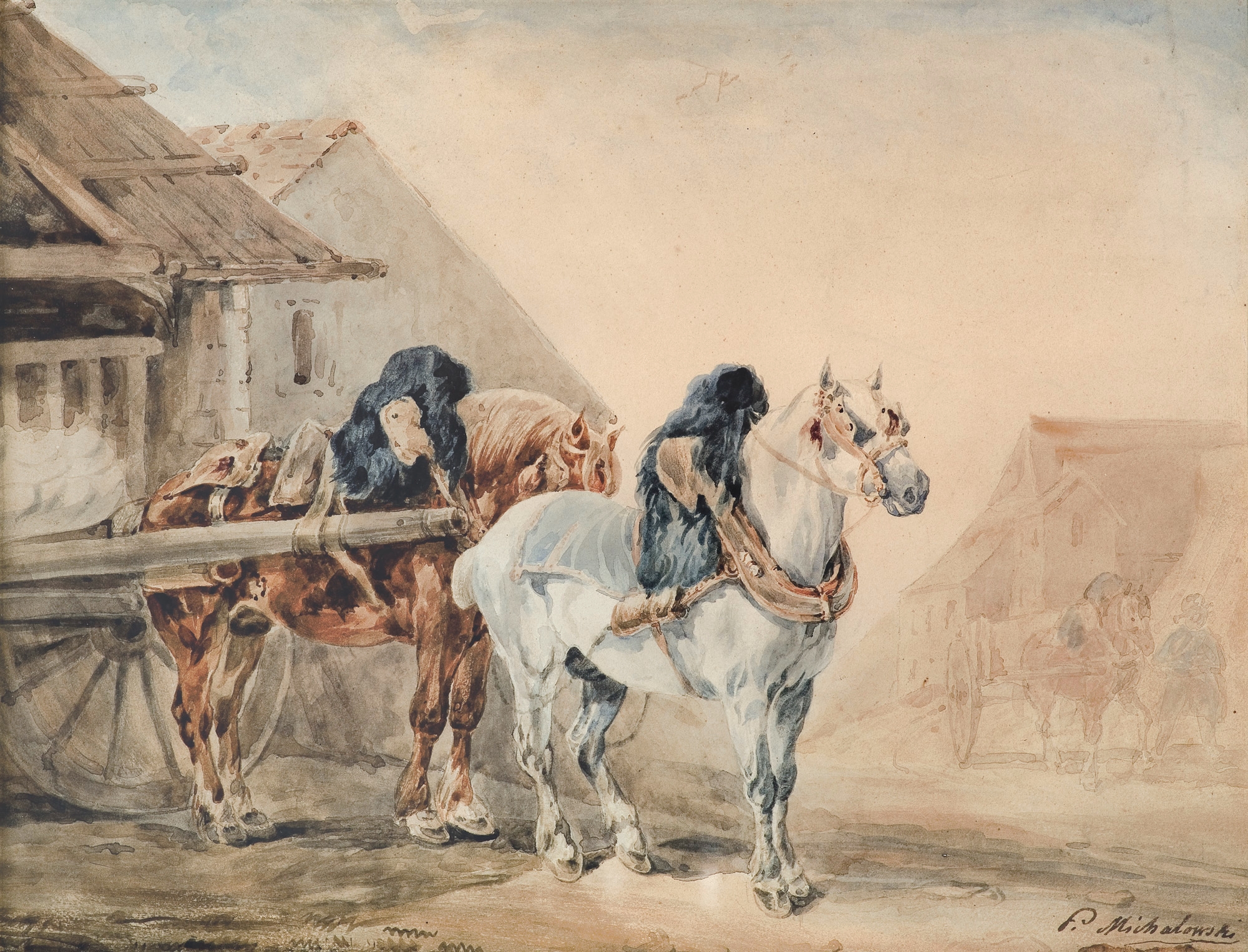 PERSZERONY ZAPRZĘŻONE DO WOZU by Piotr Michałowski, 1832-1835