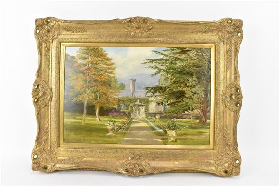 Samuel Ridley (1829-1896) - An oil on canvas depicting the gardens at Gwydir castle - Samuel Sidley