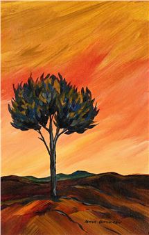 Tree in a Landscape at Sunset - Renier Oosthuizen