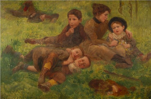 Children playing on a meadow by Alfred Schwarzschild