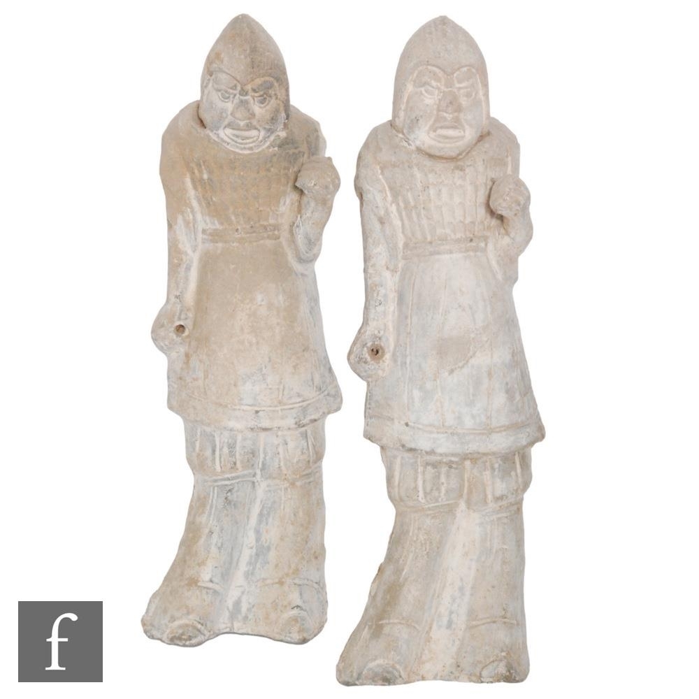 A pair of Chinese Han Dynasty style pottery figures/wall adornments - Han Dynasty