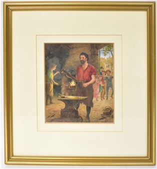 scene of a blacksmith in his forge - Arthur C. Shorthouse