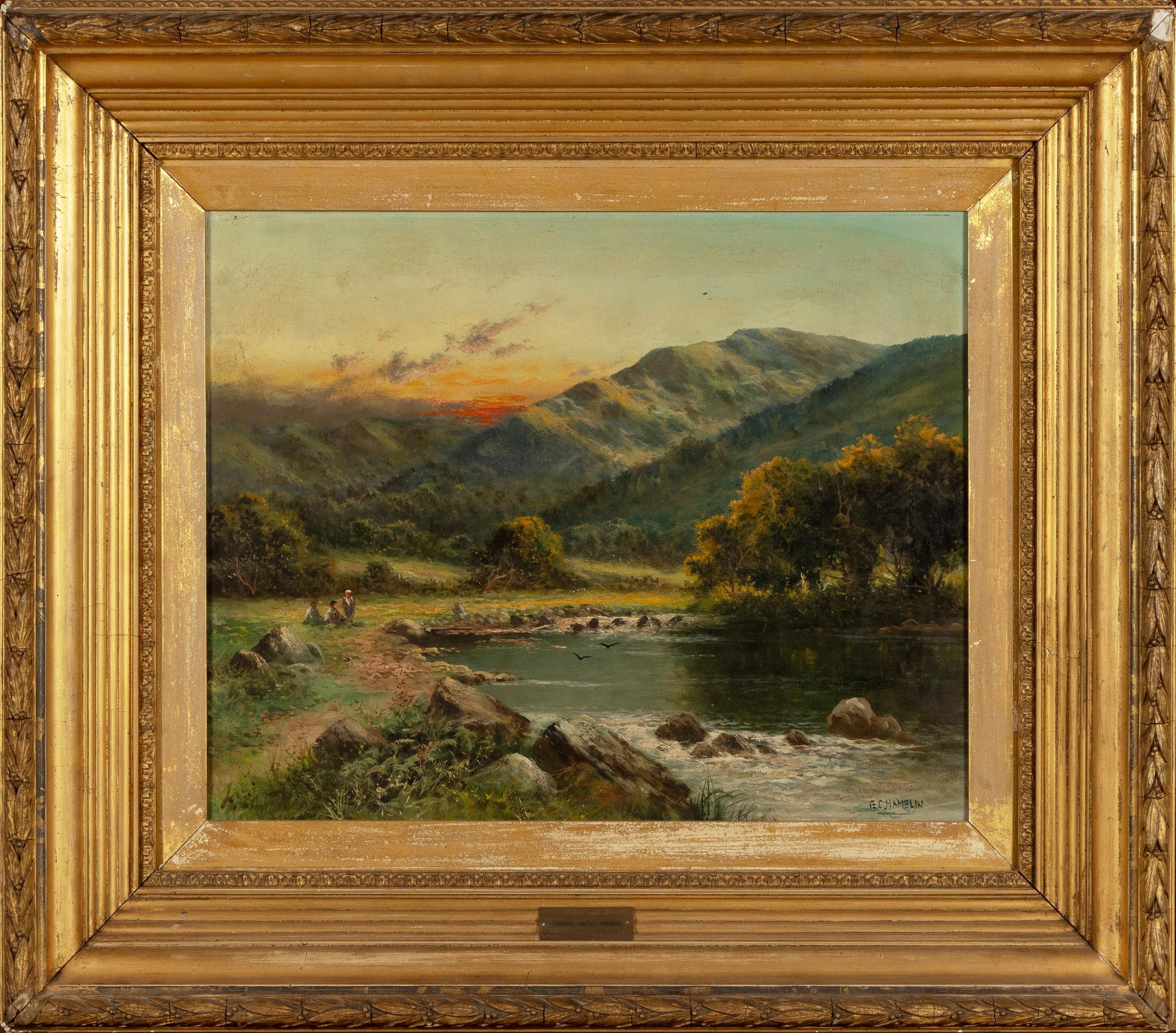 Artwork by Edward Charles Hamblin, THREE FIGURES BY A LAKE, Made of oil on canvas