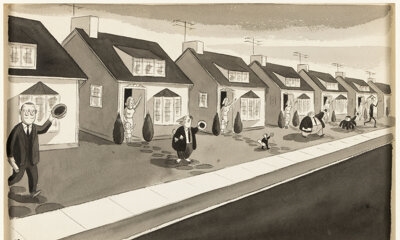 Cosmopolitan "Suburbia" Illustration Original Art (Hearst Publication, 1956) - Charles Addams