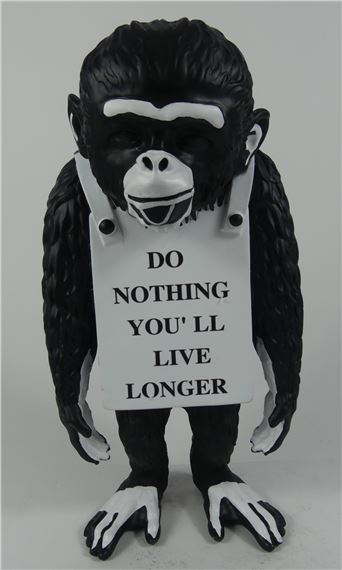 Banksy | MONKEY WITH SIGN | MutualArt