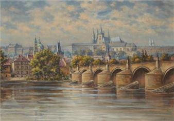 Prag mit Blick zur Karlsbrücke und Hradschin - Jindrich Archalous