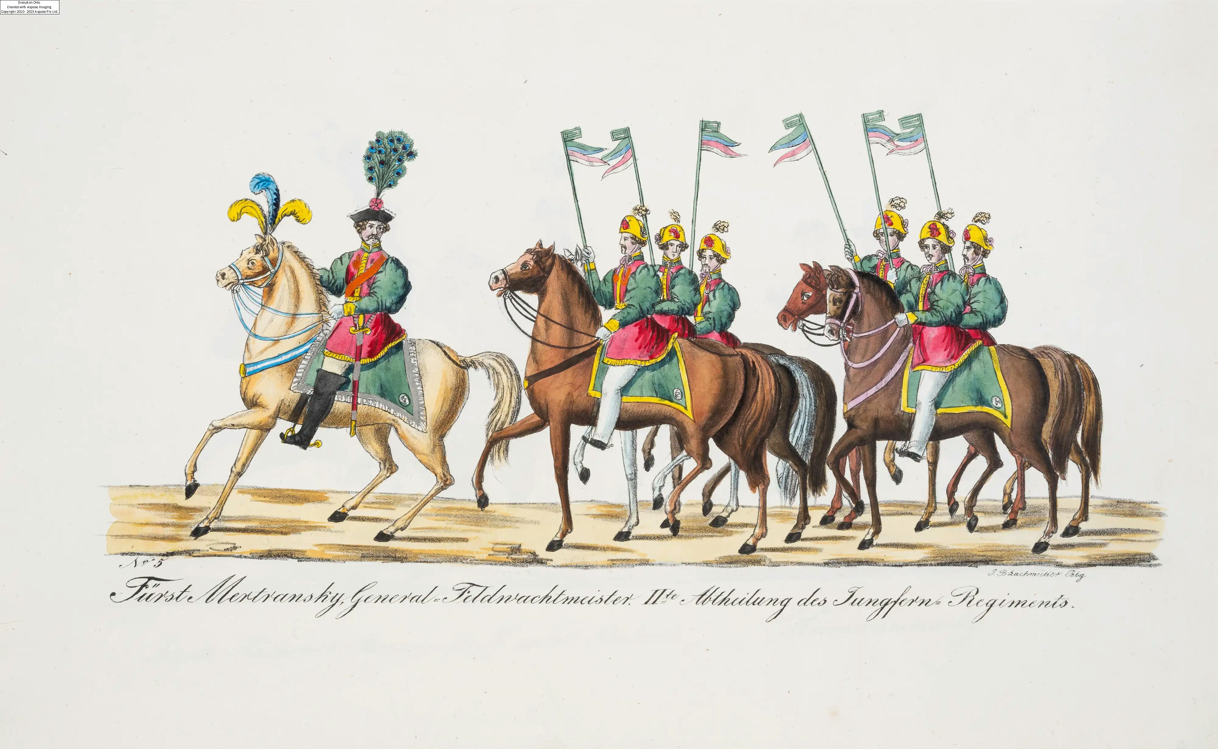 Artwork by Johann Baptist Lachmüller, Lachmuller (John Baptist)] Die grosse öffentliche Maskerade zu Pferde und zu Wagen in Bamberg am Fastnachts-Montage 1837, first edition, Bamberg, J.B. Lachmüller, [n.d. but 1837, Made of coloured lithographs