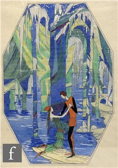 Figures by the riverside - Nellie Kirkham
