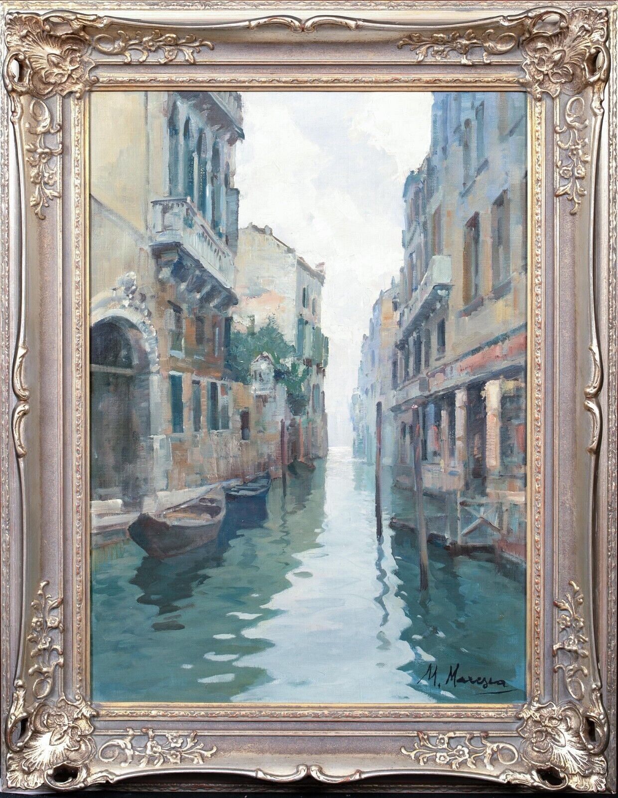 Artwork by Mario Maresca, VENETIAN BACKWATER CANAL OIL PAINTING, Made of oil on canvas