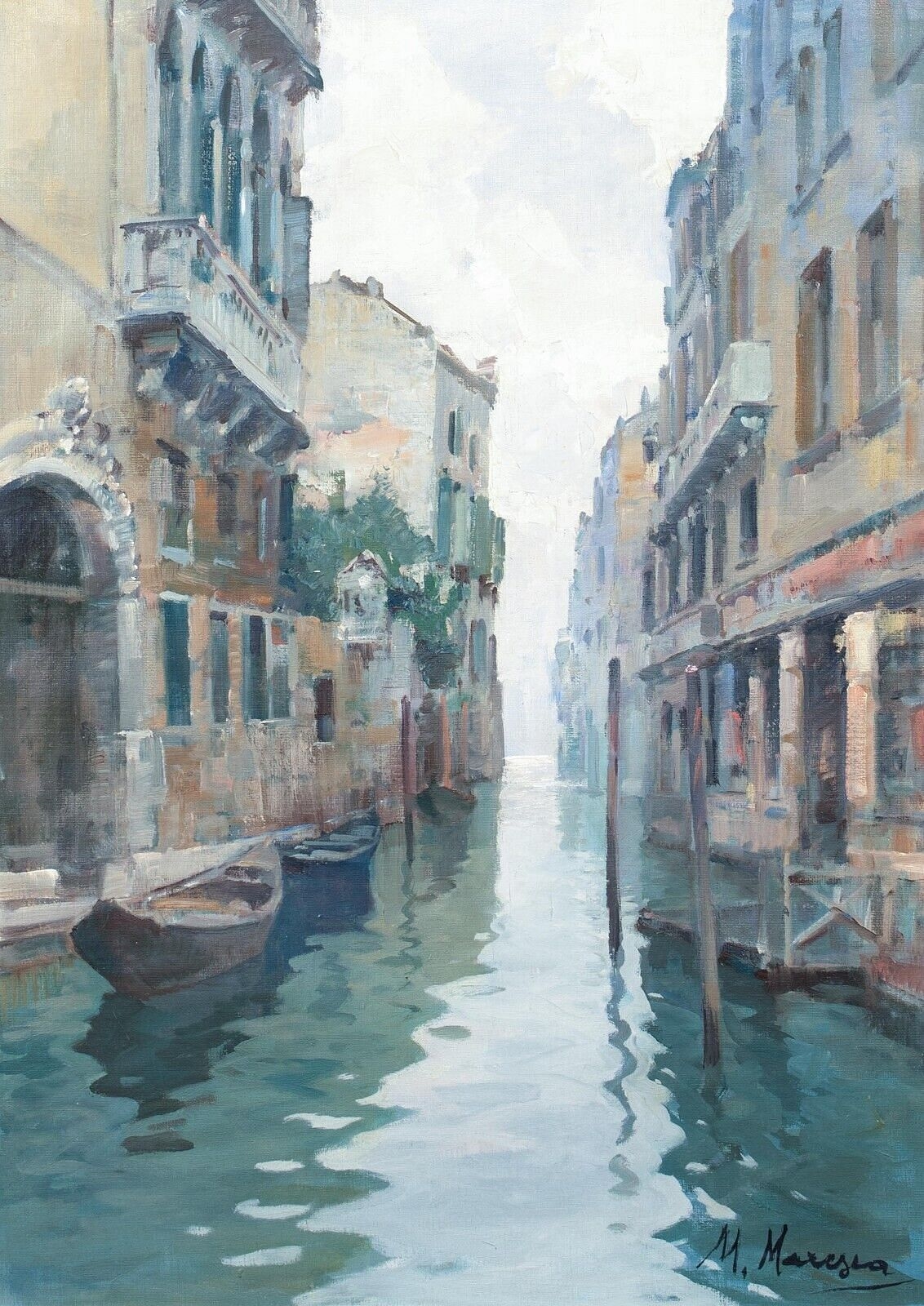Artwork by Mario Maresca, VENETIAN BACKWATER CANAL OIL PAINTING, Made of oil on canvas