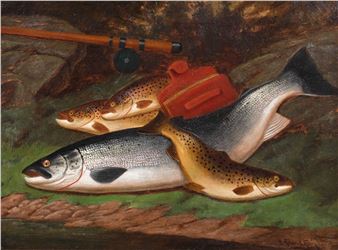 STILL LIFE OF FISH SALMON OIL PAINTING - A. Roland Knight