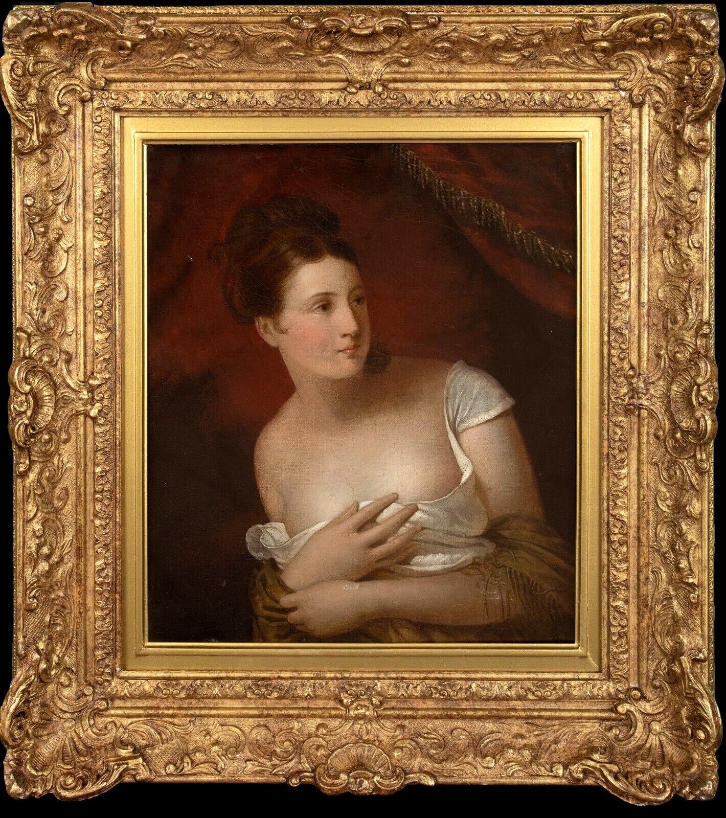 PORTRAIT OF A DISROBED WOMAN OIL PAINTING by French School, 19th Century, 19th century