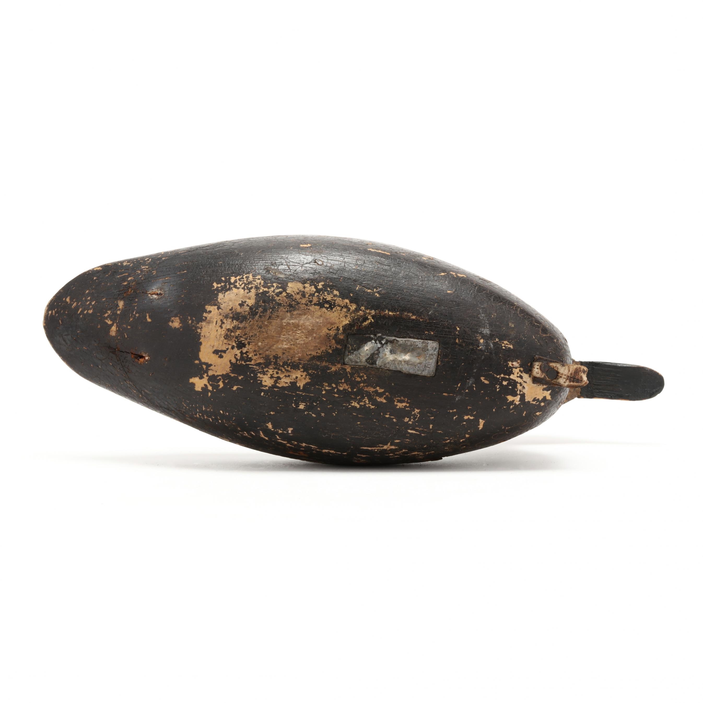 Artwork by Samuel Soper, Black Duck, Made of carved and painted wood, glass