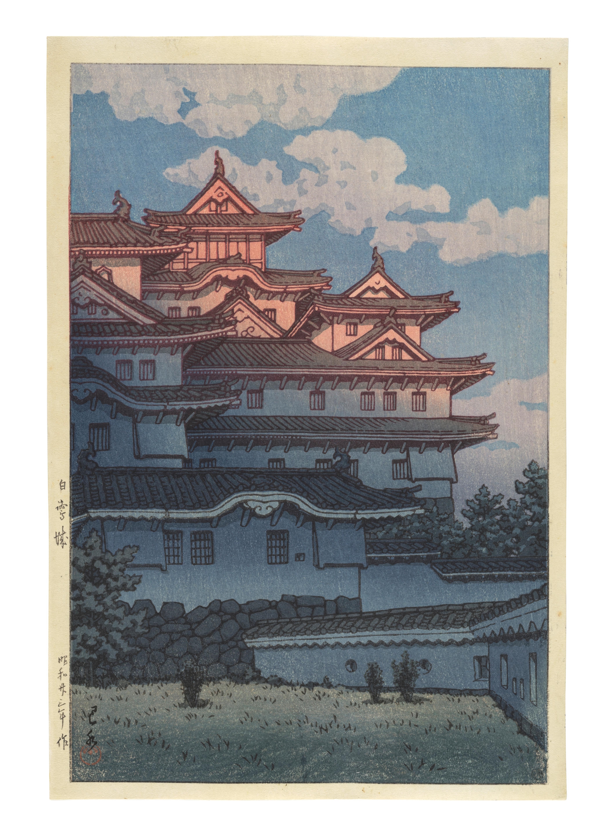 Artwork by Hasui Kawase, Shirasagijō (Shirasagijo Castle), Made of woodblock print