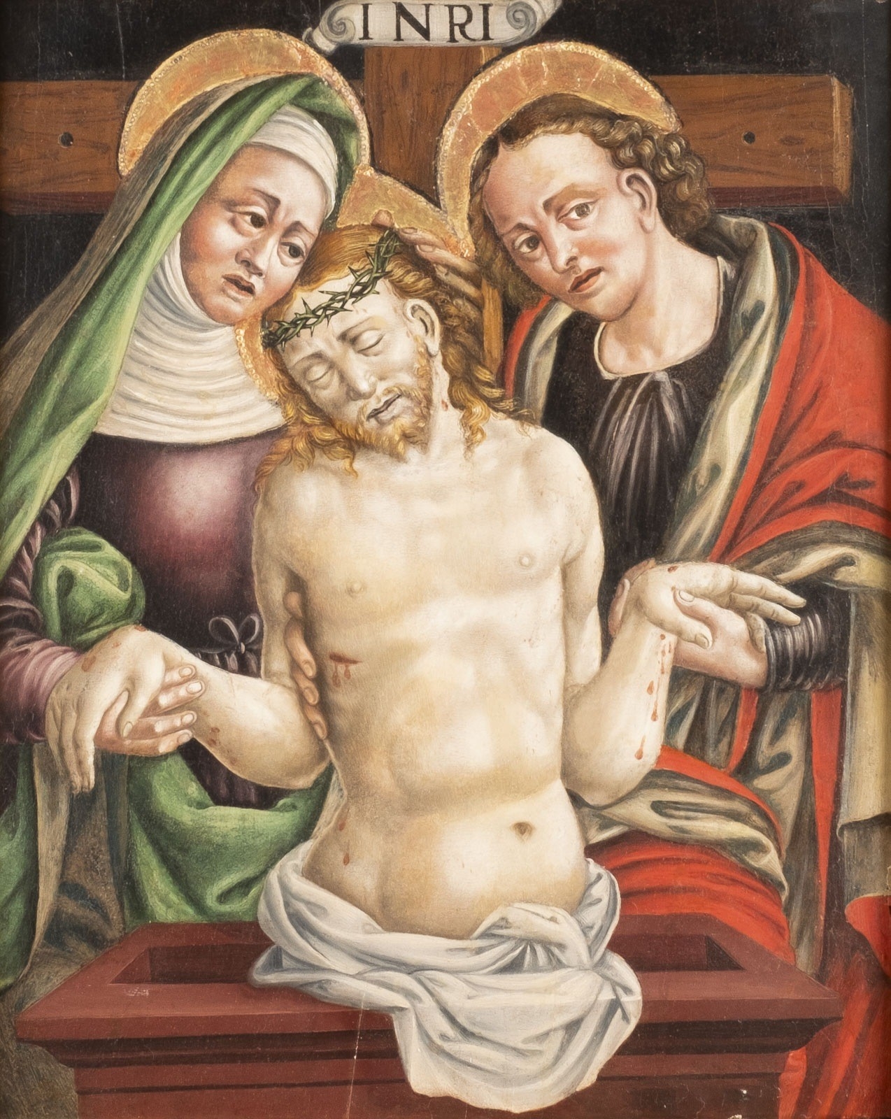 LAMENTATION OF CHRIST WITH MARIA AND MARIA OF MAGDALA - Bergamo School, 16th Century