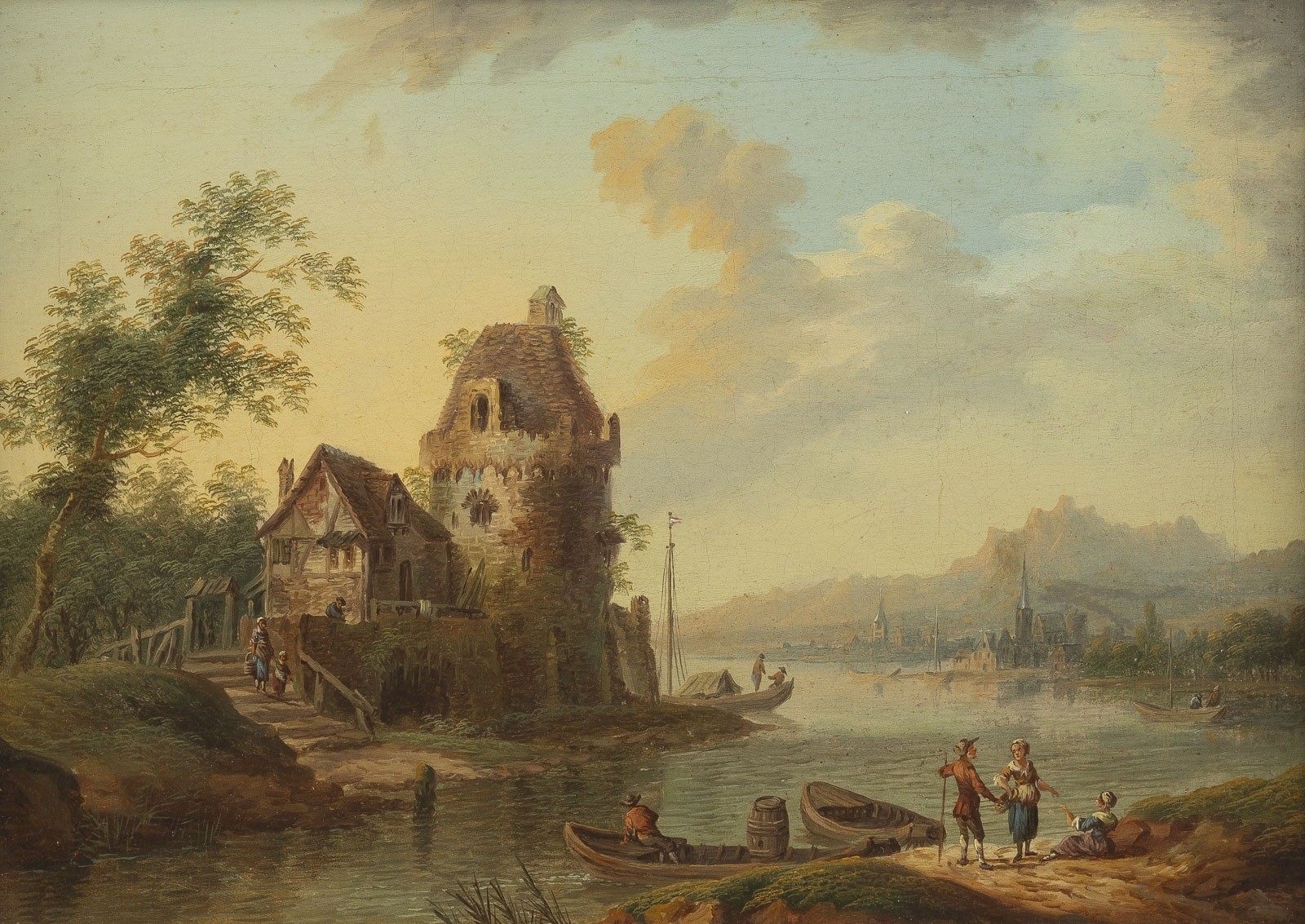 Christian Georg Schütz I | RIVER LANDSCAPE WITH CASTLE AND PEOPLE IN ...