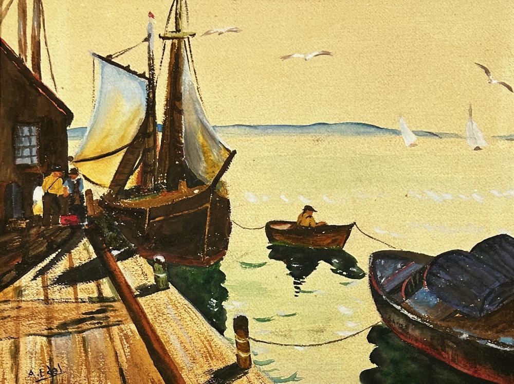 Albert Edel | Boat at Wharf (Circa 20) | MutualArt