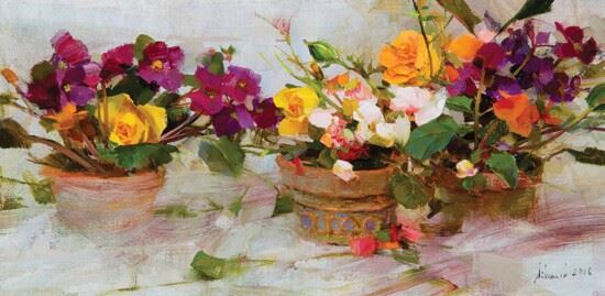 Richard Alan Schmid | African Violets and Yellow Roses (2008) | MutualArt