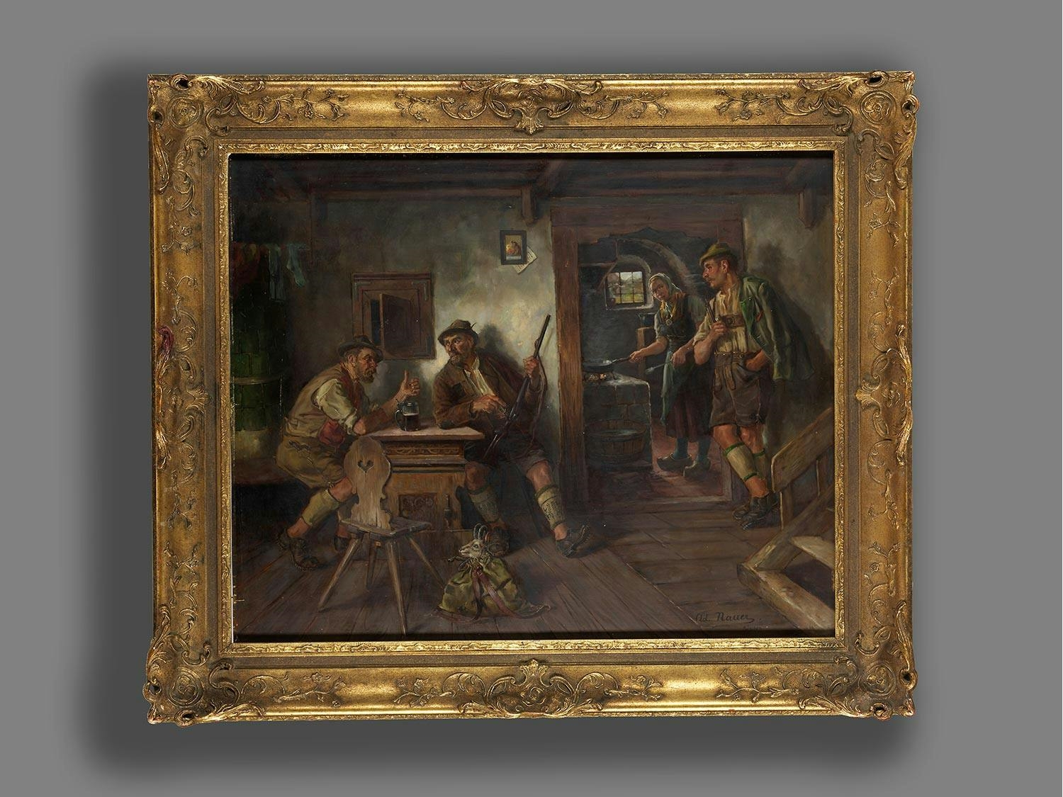 Adolf Nauer | JÄGER BEIM GESPRÄCH IN EINER HÜTTE | MutualArt