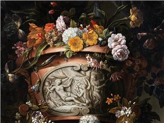 PRUNKVASE MIT FIGÜRLICHEM RELIEF UND REICHEM BLÜTENDEKOR - Gaspar Peeter de Verbruggen the Younger