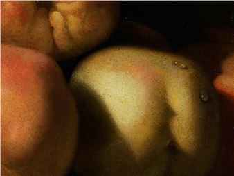 STILLLEBEN MIT PFIRSICHEN UND SCHMETTERLINGEN - Abraham van Calraet