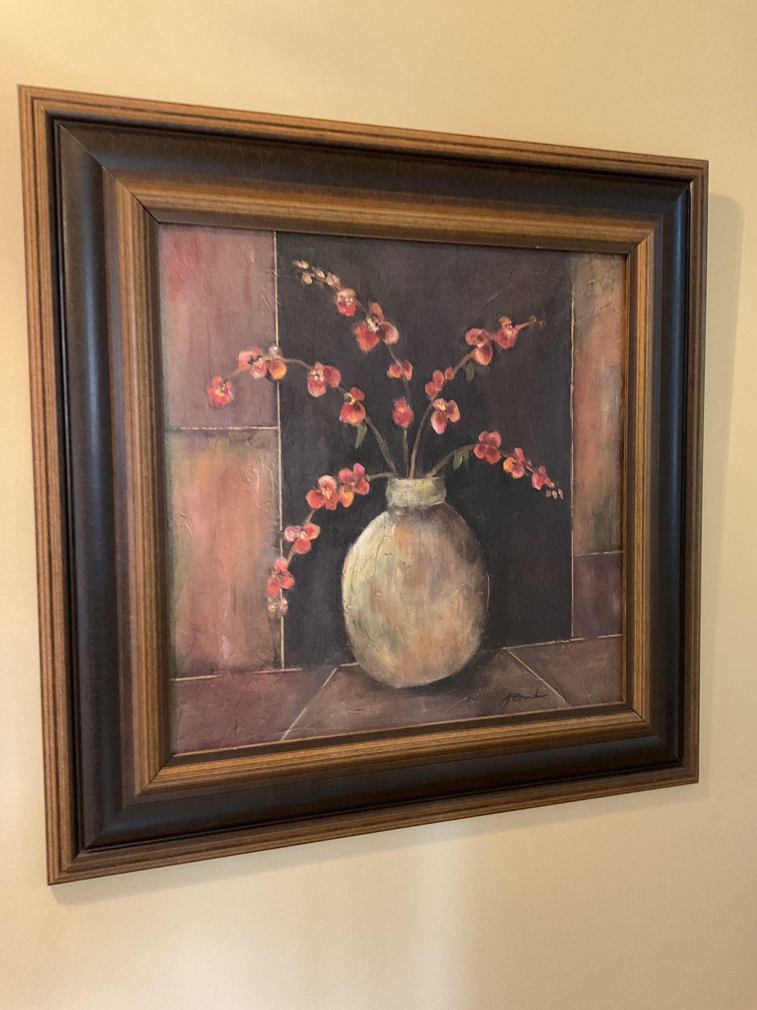 Artwork by Joyce Combs, Pair of framed floral textured decorative prints by Joyce Combs, Made of prints