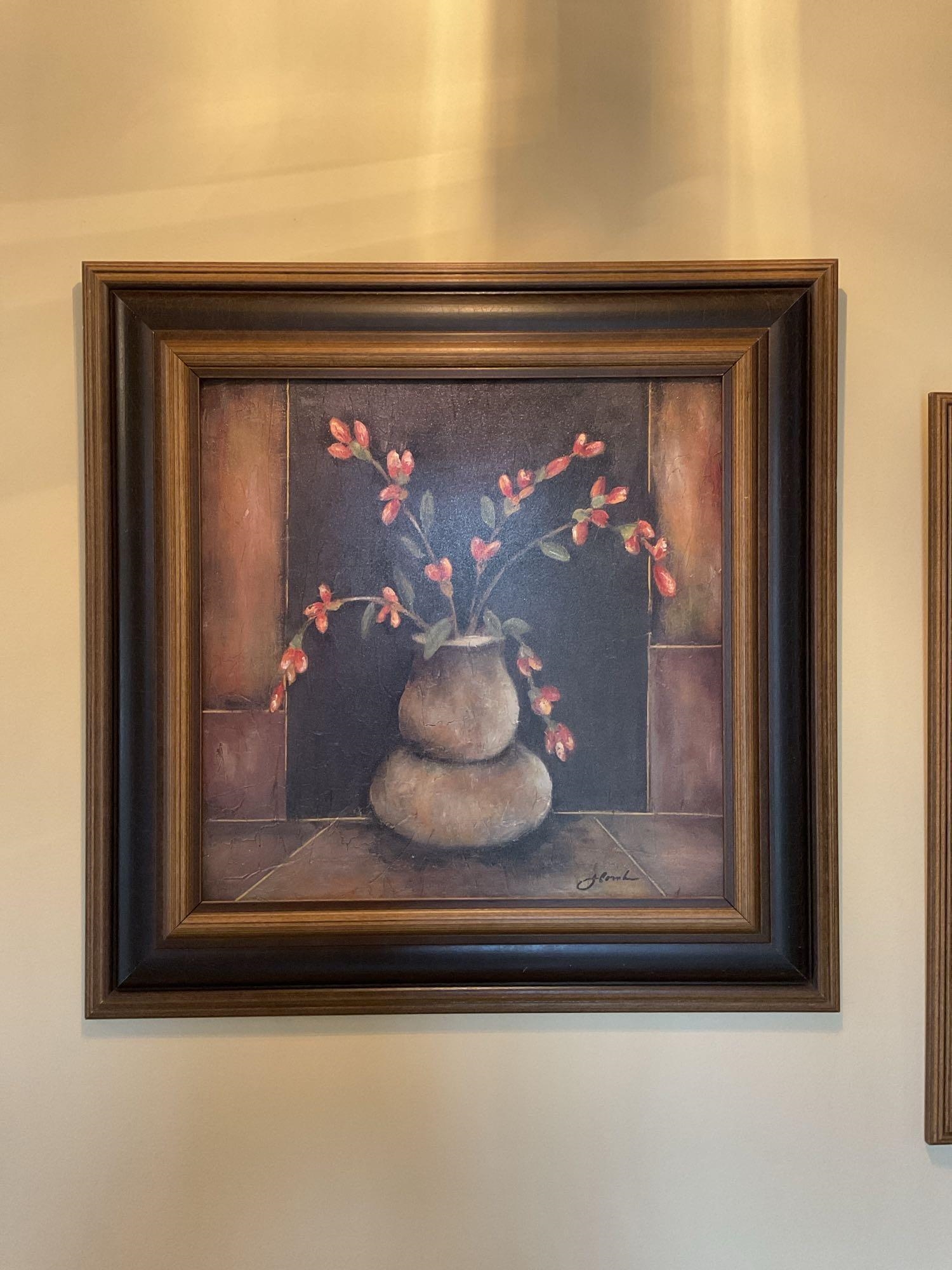 Artwork by Joyce Combs, Pair of framed floral textured decorative prints by Joyce Combs, Made of prints