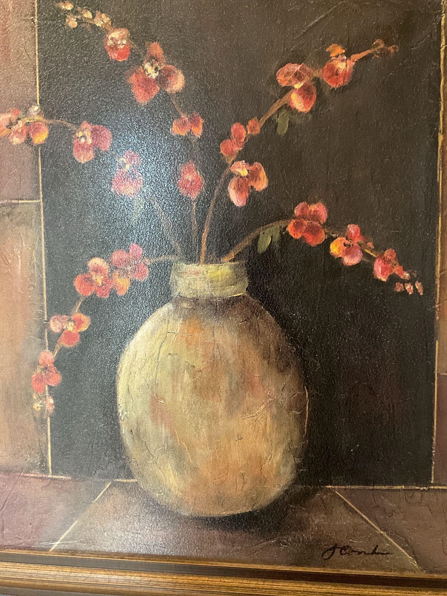 Artwork by Joyce Combs, Pair of framed floral textured decorative prints by Joyce Combs, Made of prints